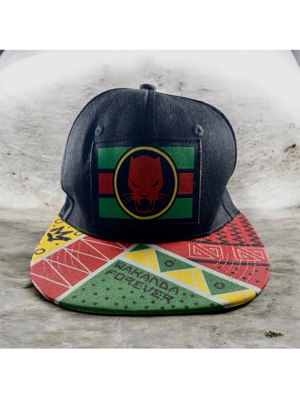 Marvel Black Snapback Hat with Red, Green & Yellow Graphic Brim
